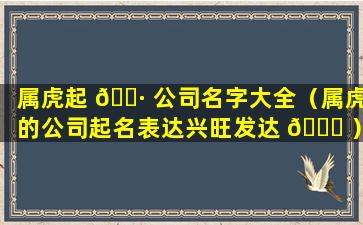 属虎起 🕷 公司名字大全（属虎的公司起名表达兴旺发达 🐅 ）